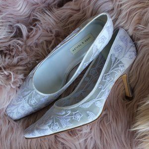 Vintage Lord & Taylor Embroidered Lace Heels | Size 7.5 | Spring Kitten Pumps